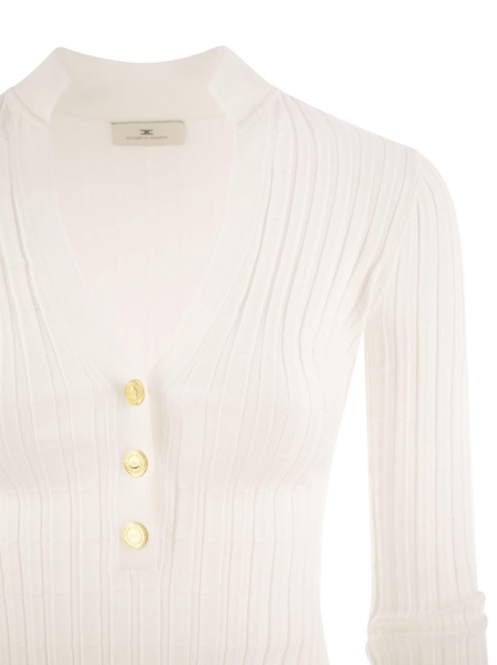 Elisabetta Franchi Ribbed Viscose Sweater With Button Placket