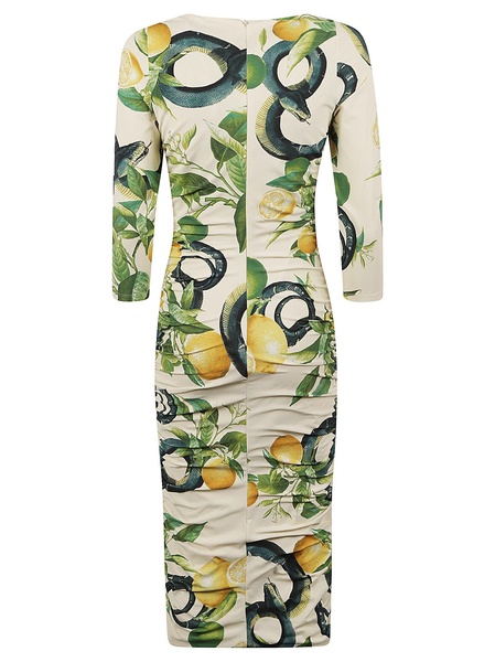 Snake Lemon Print V-neck Dress