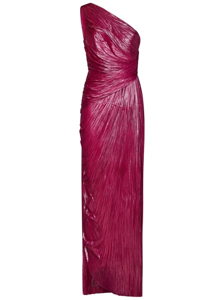 Strawberry Silk Maxi Dress with One-Shoulder and Side Slit