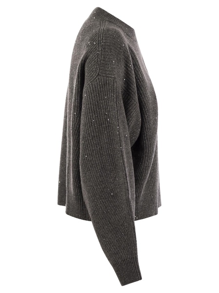 Brunello Cucinelli Dazzling Ribbed Sweater In Cashmere And Wool