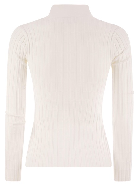 Elisabetta Franchi Ribbed Viscose Sweater With Button Placket