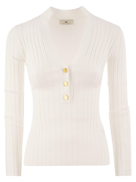 Elisabetta Franchi Ribbed Viscose Sweater With Button Placket