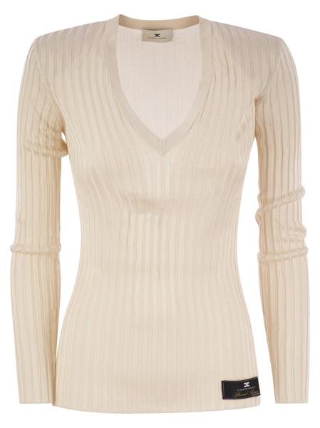 Elisabetta Franchi Shiny Viscose Ribbed Jersey