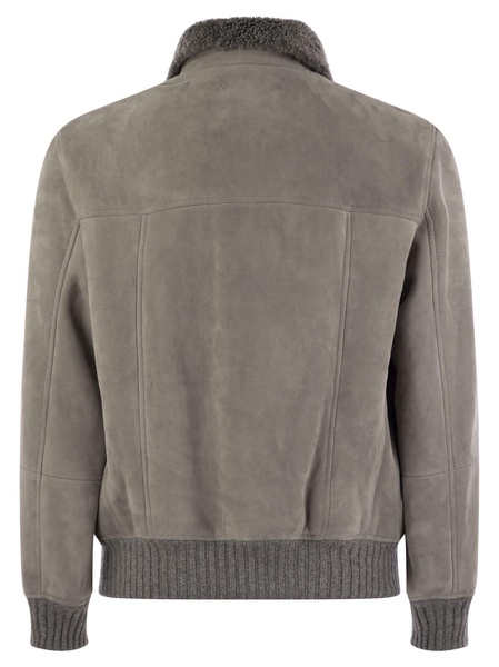 Brunello Cucinelli Sheepskin Bomber Jacket With Wool Details