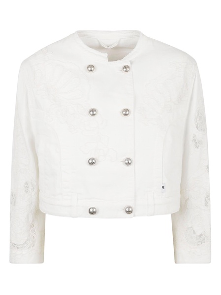 Lace Paneled Double-breast Cropped Jacket