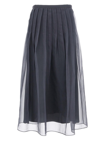 Brunello Cucinelli Pleated Tulle Midi Skirt