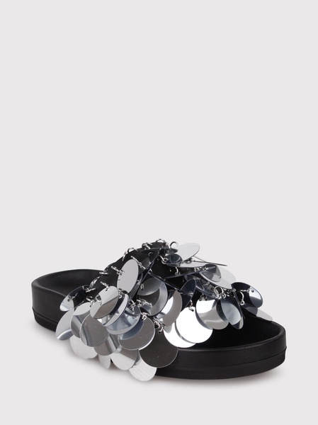 Rabanne Silver Sequined Leather Slip-on Sandals