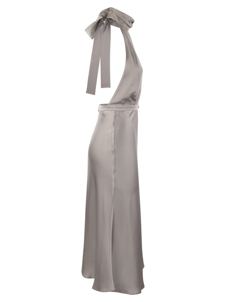 Elisabetta Franchi Satin Midi Dress With Asymmetric Skirt