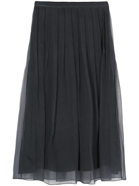 BRUNELLO CUCINELLI Elegant Anthracite Grey Silk Midi Skirt