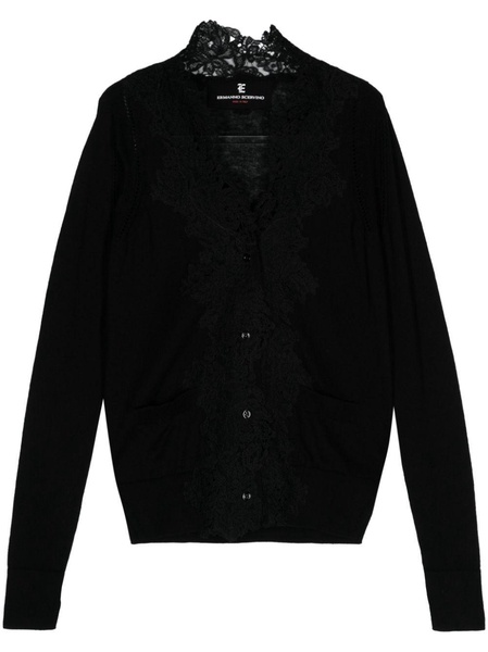 lace-appliqué button-up cardigan