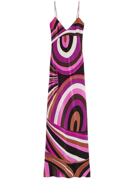 EMILIO PUCCI Floor-Length A-Line Silk Dress with Abstract Print