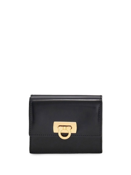 'wanda' Black Wallet With Gancini Closure In Patent Leather Woman