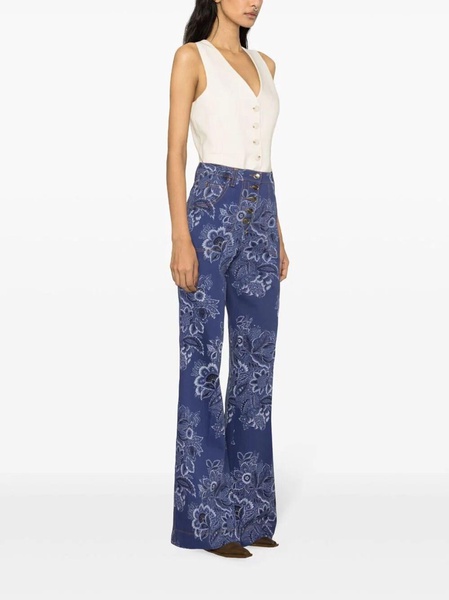 Paisley-print high-rise flared jeans