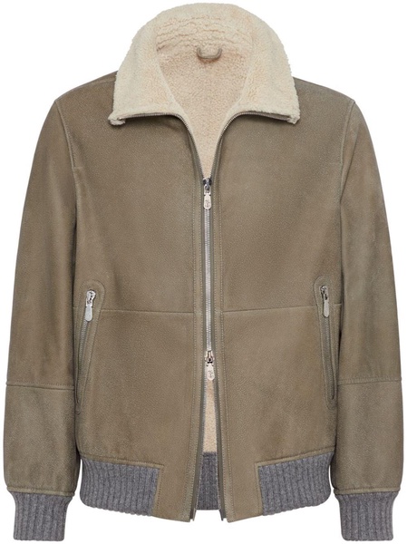 shearling-collar leather jacket