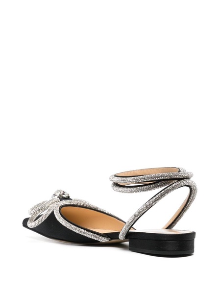 Mach & Mach Double Bow Black Satin Flats Shoes