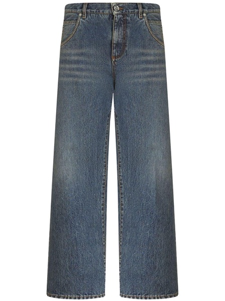 wide-leg cropped cotton jeans 