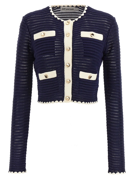 Self-Portrait 'Navy Crochet Contrast Trim' Cardigan