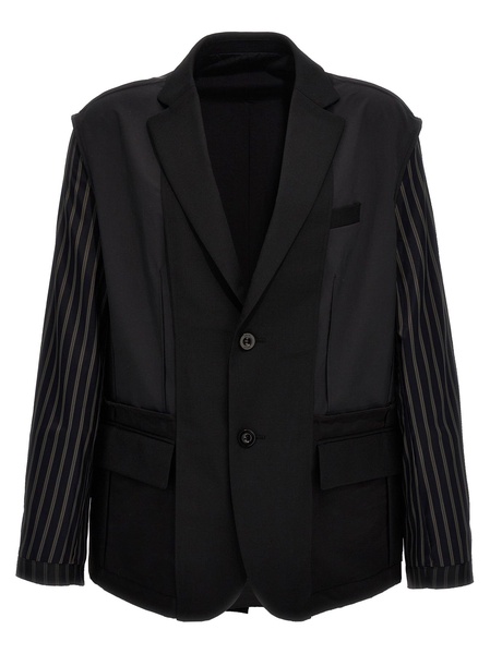 Two-Material Blazer Black