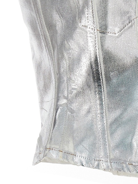 Laminated Denim Bust Tops Silver