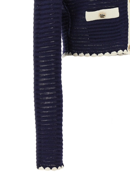 Self-Portrait 'Navy Crochet Contrast Trim' Cardigan