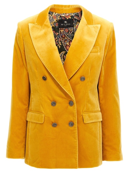 Double-Breasted Velvet Blazer Blazer And Suits Yellow