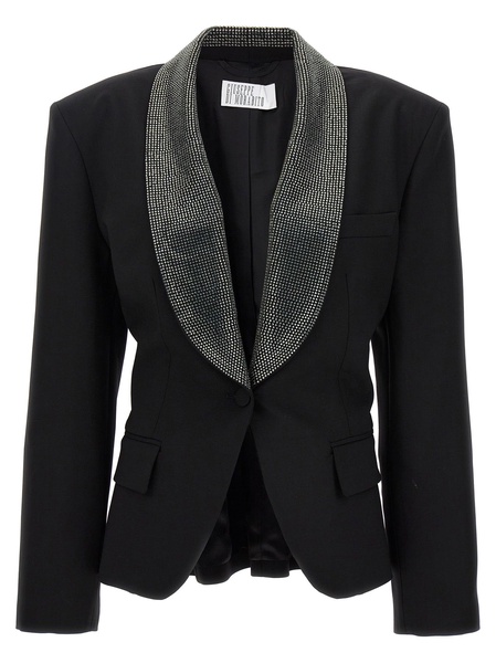 Crystal Lapel Blazer Jackets Black