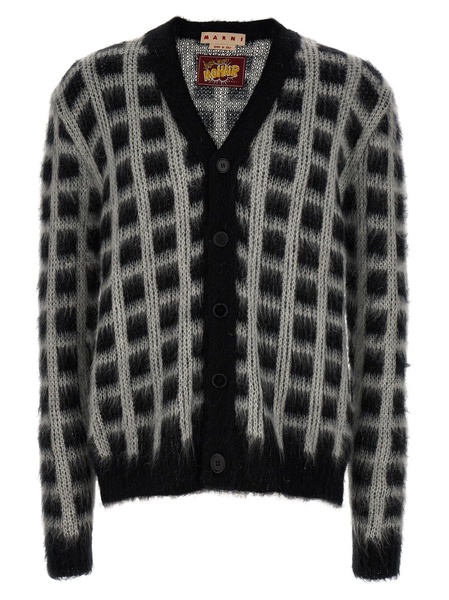 Brushed Check Fuzzy Wuzzy Sweater, Cardigans White/Black