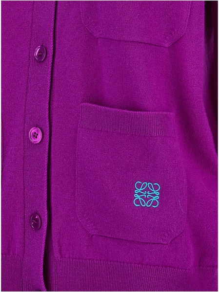 Logo Embroidery Cardigan Sweater, Cardigans Purple