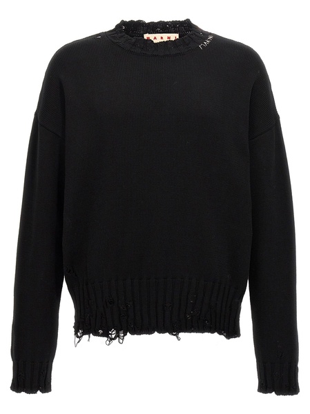 Destroyed Effect Sweater Sweater, Cardigans Black