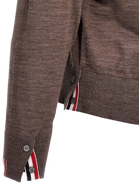 Thom Browne Man Melange Dove Grey Wool Blend Cardigan