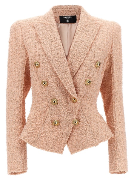 Tweed Double-Breasted Blazer Blazer And Suits Pink