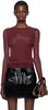 Burgundy Embroidery Rhinestone Long Sleeve T-Shirt