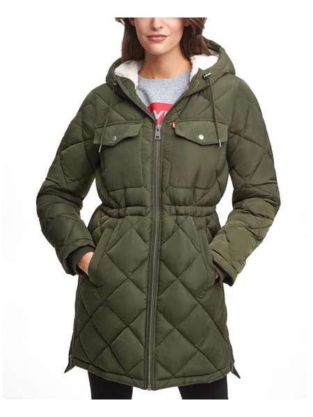 Levi's Womens Soft Sherpa Lined Diamond Quilted Long Parka Jacket