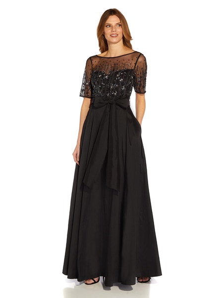 Adrianna Papell Women's Beaded Mesh and Taffeta Gown