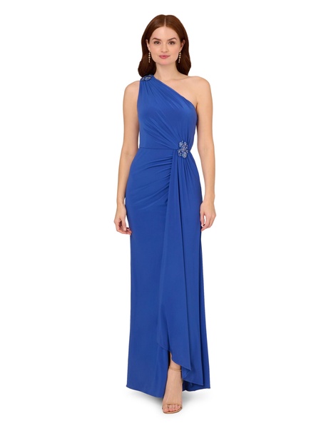 Adrianna Papell Women's Jersey Evening Gown, Brilliant Sapphire