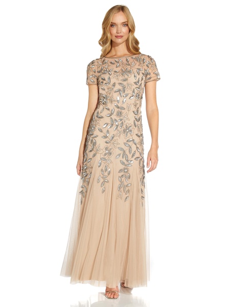 Adrianna Papell Women's Floral Beaded Godet Gown