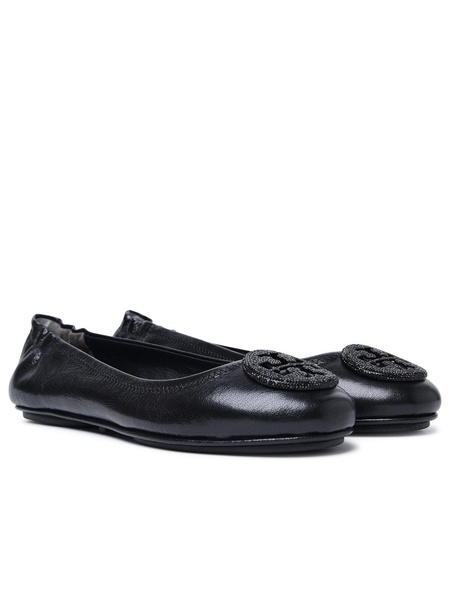 Tory Burch 'Minnie Travel' Black Leather Ballet Flats