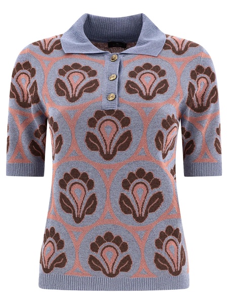 Etro Floral-Jacquard Short-Sleeved Knitted Polo Top