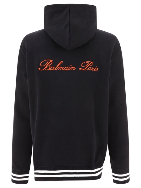 Balmain Signature Embroidery Hoodie - Eka Noir Rouge / XS