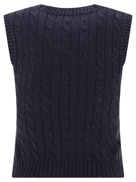 Navy Dazzling Cable Knit Top for Women from Designer Brunello Cucinelli