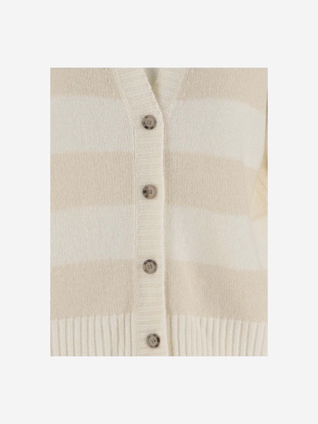 Allude Wool And Cashmere Blend Striped Cardigan