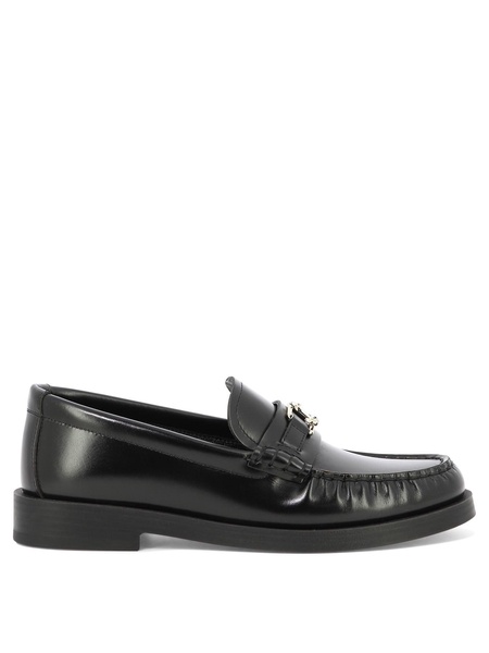 JIMMY CHOO Women's Black Leather Loafers with JC Emblem and Monochrome Hardware