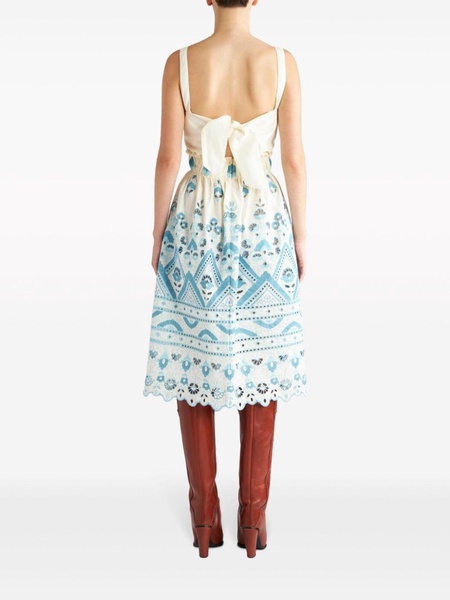 ETRO Chic Blue and White Cotton Blend Dress with Front Tie and Cut-Out Details