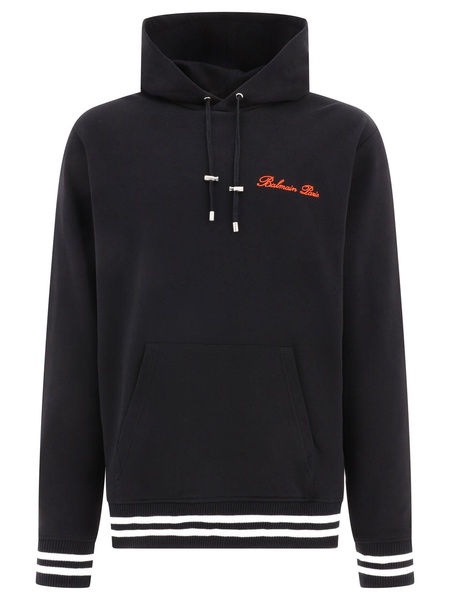 Balmain Signature Embroidery Hoodie - Eka Noir Rouge / XS