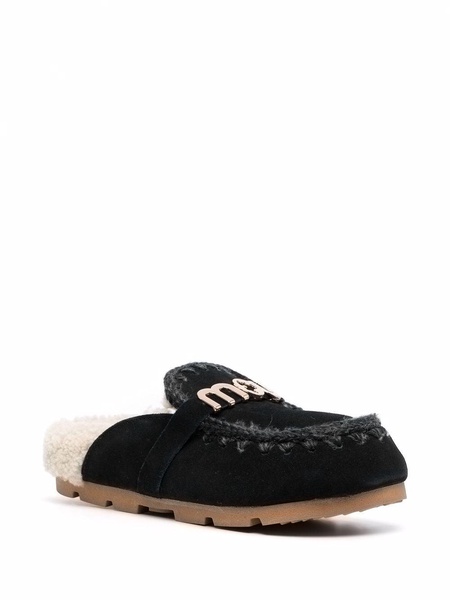 logo-plaque shearling slippers