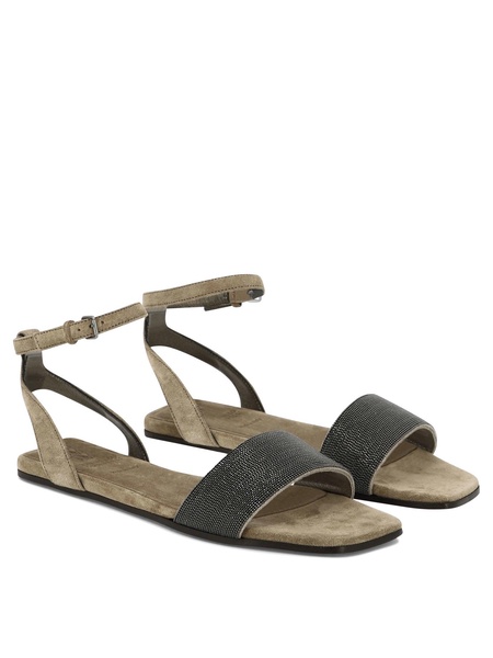 BRUNELLO CUCINELLI Suede Sandals with Signature Chain Detail