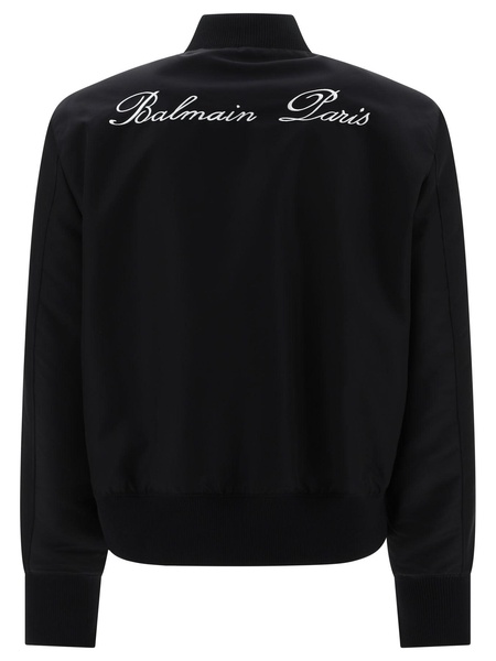 Bomber Jacket With Balmain Signature Embroidery On The Back Jackets Black