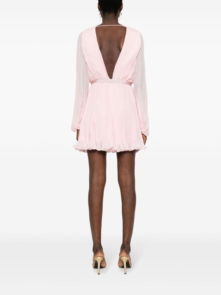 MAX MARA PIANOFORTE Blush Pink Plissé V-Neck Mini Dress for Women from the SS24 Collection