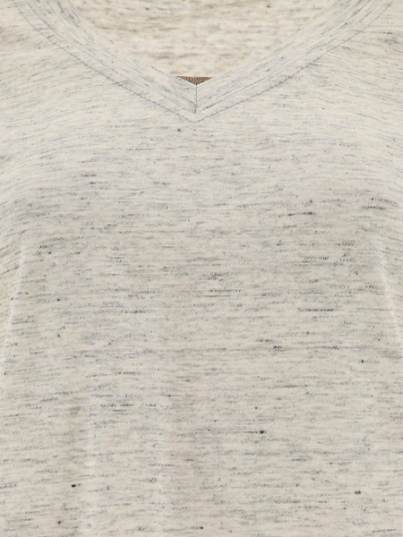 BRUNELLO CUCINELLI Off-White Silk and Linen T-Shirt with Monili Chain Detail