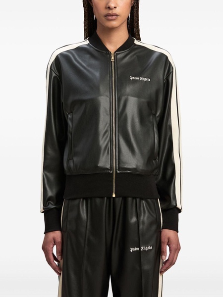 Palm Angels Logo Leather Effetc Track Bomber Jacket